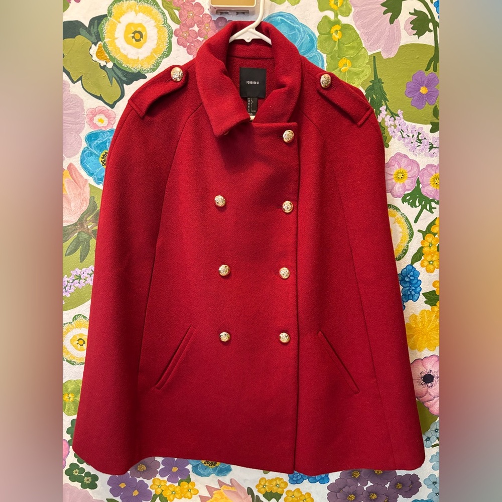 Forever 21 Red Outerwear Cape with Gold Accents